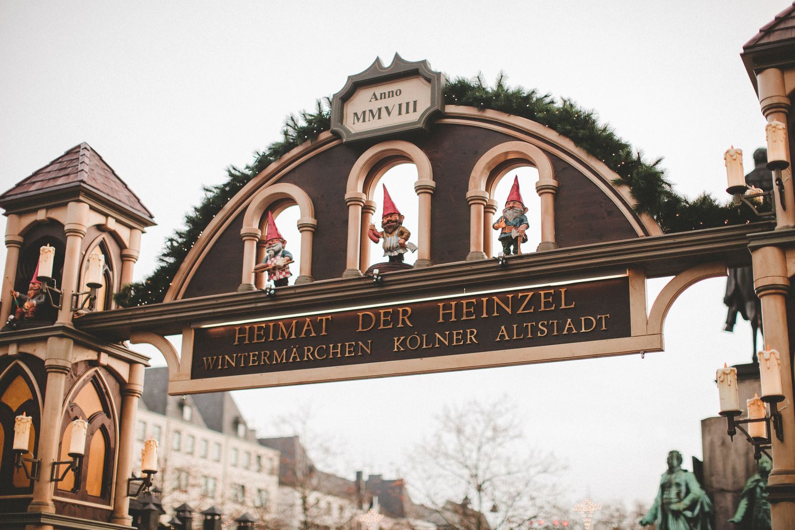 Decorated gateway to a Christmas market in Cologne&rsquo;s old town, ready for Christmas market cruises 2026